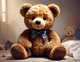 Obraz premium Brown Teddy Bear Sitting in a Messy Room