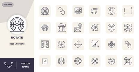 Carefully curated 24 Bold Line vector icons for Rotate, featuring 128x128 PIXEL perfect resolution for consistent brand representation and user experience.