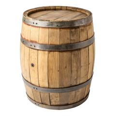 Obraz premium Rustic Wooden Barrel with Metal Hoops Isolated on a Black Background timber