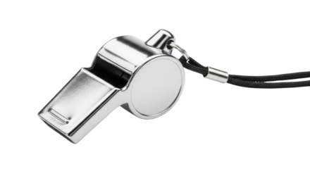 Silver whistle with black lanyard isolated PNG with Transparent Background
