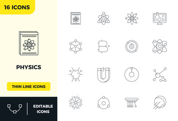 Artfully designed 16 Minimal Line PIXEL perfect vector icons for Physics, delivered in 128x128 format for consistent visual excellence.