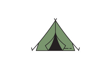 A simple, stylized illustration of a green A-frame tent with a black opening, set against a plain white background.