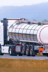 Stainless steel fuel truck in rural setting