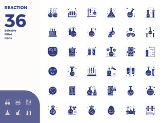 Naklejka premium Refined bundle featuring 36 Glyph Filled vector icons for Reaction, optimized with 128x128 PIXEL perfect quality for elegant and functional design solutions.