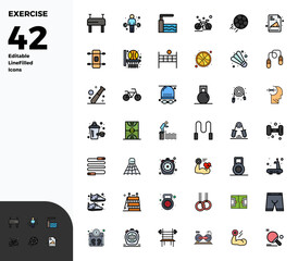 State-of-the-art bundle featuring 42 PIXEL perfect vector icons inspired by Exercise, created in Duotone format at 128x128 for next-generation interfaces.