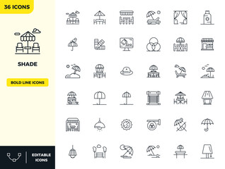 Comprehensive bundle featuring 36 vector icons in Heavy Line design for Shade, delivered in crisp 128x128 PIXEL perfect quality.