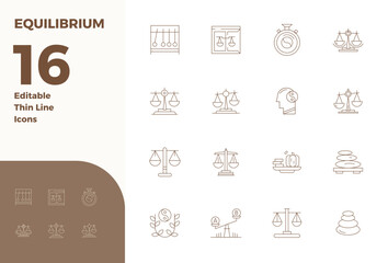 A dynamic set of 16 vector icons in Thin Line, tailored for Equilibrium with 128x128 PIXEL perfect quality suited for digital products.