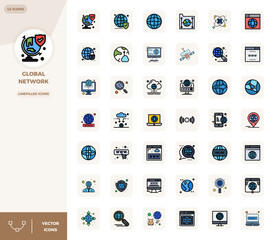 Revolutionary set of 42 PIXEL perfect vector icons inspired by Global Network, created in LineFilled format at 128x128 resolution for cutting-edge design.