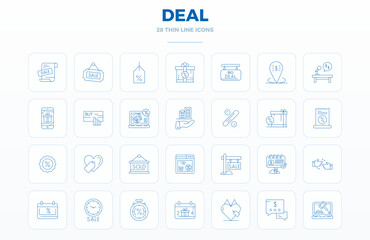 Distinctive pack of 28 PIXEL perfect vector icons inspired by Deal, crafted in Thin Outline format at 128x128 for memorable brand experiences.