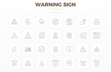 Fototapeta premium Carefully curated 28 Thin Outline vector icons for Warning Sign, featuring 128x128 PIXEL perfect resolution for consistent brand representation and user experience.