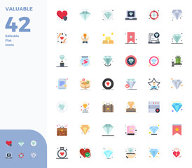 Naklejka premium A clean collection of 42 Flat vector icons representing Valuable, designed in 128x128 PIXEL perfect format for modern dashboards and interfaces.