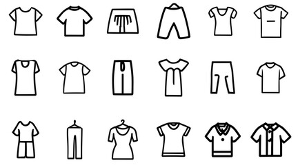  clothes outline icon set