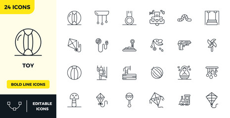 Masterfully created 24 vector icons representing Toy in Heavy Line design, featuring 128x128 PIXEL perfect resolution for exceptional visual quality.