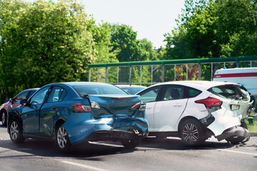 Cars with severe damage from collision