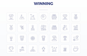 Curated pack of 28 128x128 vector icons in Thin Outline design, centered around Winning concepts with PIXEL perfect clarity.