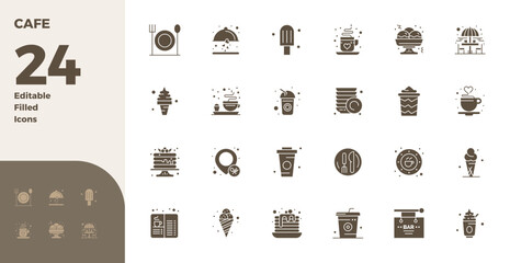 Distinctive pack of 24 PIXEL perfect vector icons inspired by Cafe, crafted in Glyph Filled format at 128x128 for memorable brand experiences.