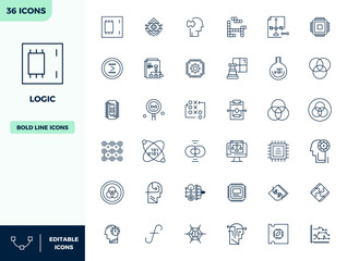 Sophisticated bundle of 36 Heavy Line vector icons for Logic, engineered with 128x128 PIXEL perfect clarity for professional applications.