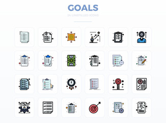 Professional-grade collection of 24 LineFill vector icons representing Goals, crafted with 128x128 PIXEL perfect precision for enterprise applications.