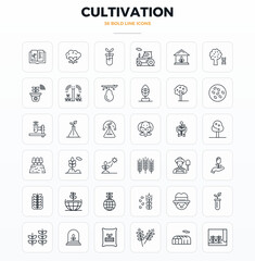 Ultimate collection of 36 vector icons representing Cultivation in Strong Outline aesthetic, optimized with 128x128 PIXEL perfect resolution for maximum impact.
