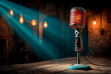 Old style microphone in music stage high resolution picture
