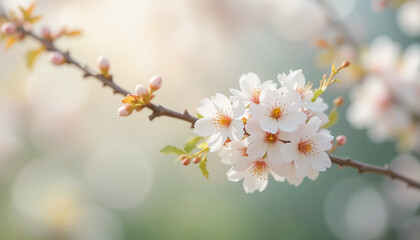 Nature Background Delicate Spring Cherry Blossoms Soft White Petals Floral Beauty Nature.