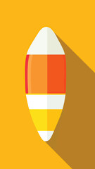 Fototapeta premium Flat minimalist vector candy corn illustration with white yellow orange colors and long shadow on vibrant orange background design for Halloween or autumn themes