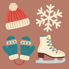 Flat Design Winter Season Outfit and Equipment Illustration