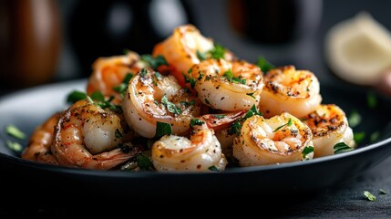 Succulent sauteed shrimp plated with herbaceous garnish showcasing culinary perfection
