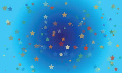 Scattered colorful stars on a blue gradient background with bokeh effect vector 2