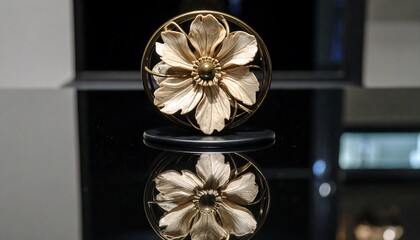Flower Sculpture with Reflection on Shiny Surface Decorative Design