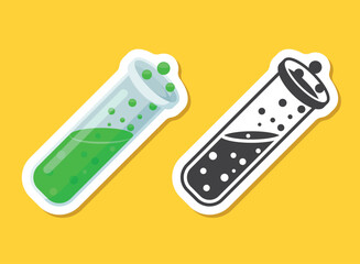 Science lab bottle sticker icon in flat style. Laboratory glassware equipment vector illustration on isolated background. Test tube sign business concept.