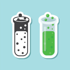 Science lab bottle sticker icon in flat style. Laboratory glassware equipment vector illustration on isolated background. Test tube sign business concept.