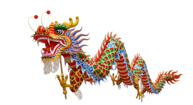 Festive Chinese dragon dance prop isolated PNG with Transparent Background