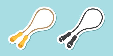Jumping rope sticker icon in flat style. Gymnastic equipment vector illustration on isolated background. Training instrument sign business concept.