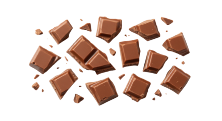 Chocolate chunks scattered in the air isolated PNG with Transparent Background
