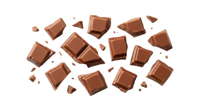 Chocolate chunks scattered in the air isolated PNG with Transparent Background