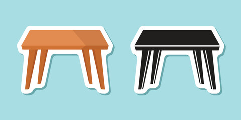 Table furniture sticker icon in flat style. Wooden table vector illustration on isolated background. Dinner desk sign business concept.