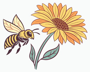 Obraz premium A charming illustration of a bee on a vibrant flower in a spring garden