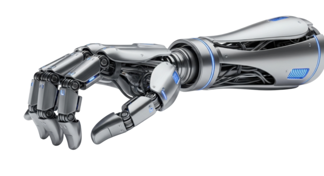 Bionic arm with hand reaching isolated PNG with Transparent Background