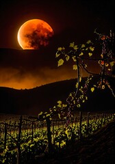 Rural Eclipse Over Vineyard Hills Glowing Grapevines Crooked