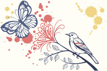 Fototapeta premium floral background with bird