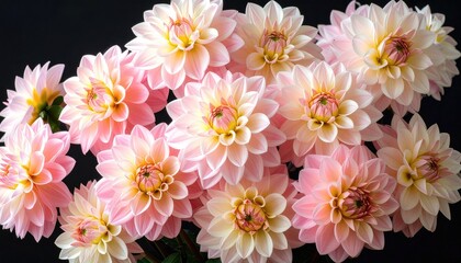 Close-up of a bouquet of light pink and cream dahlias