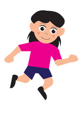 Illustration of a Girl Running or Jumping. Editable Clip Art.