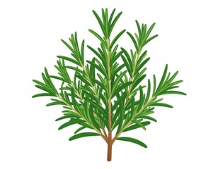 Fototapeta premium A sprig of rosemary with needle-like leaves, rendered in a vibrant green hue against a stark white backdrop