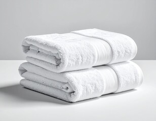 Two folded white towels on a plain surface