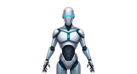 Silver humanoid robot in upright pose isolated PNG with Transparent Background
