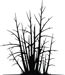 Vector Black and white bare tree with branches silhouette Illustrator