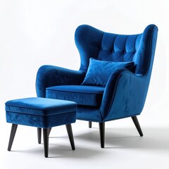 Cobalt blue velvet armchair and ottoman