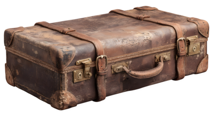 Vintage Leather Suitcase, isolated on transparent background