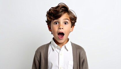 A surprised boy with wide eyes and an open mouth